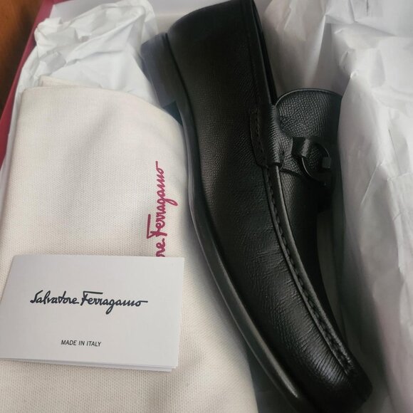 Ferragamo Men\'s Gancini Crown Bit Leather Loafers (11 1/2) Black EE